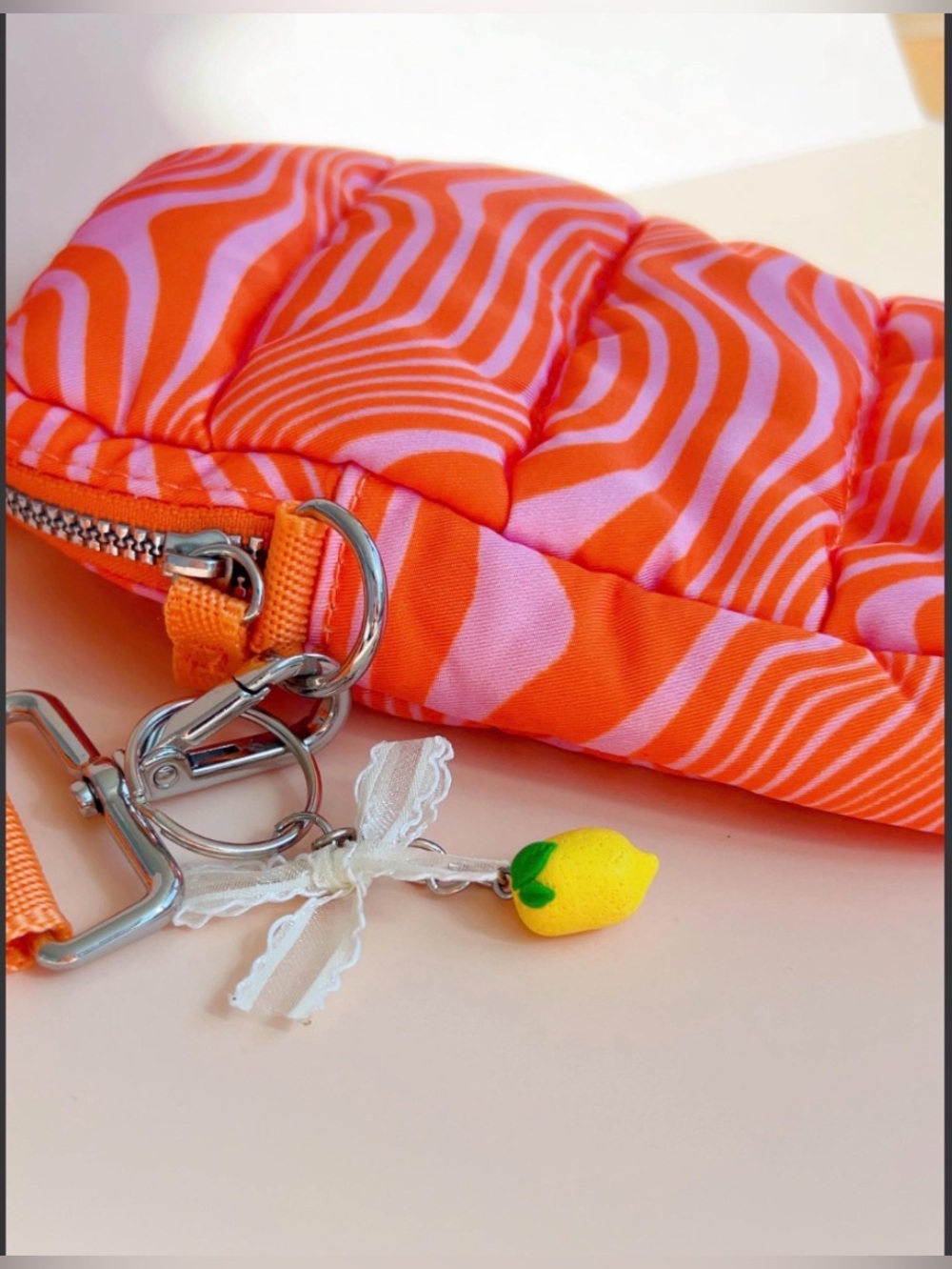 H&M Orange & Pink Wavy Quilted Mini Crossbody Pouch, EUC